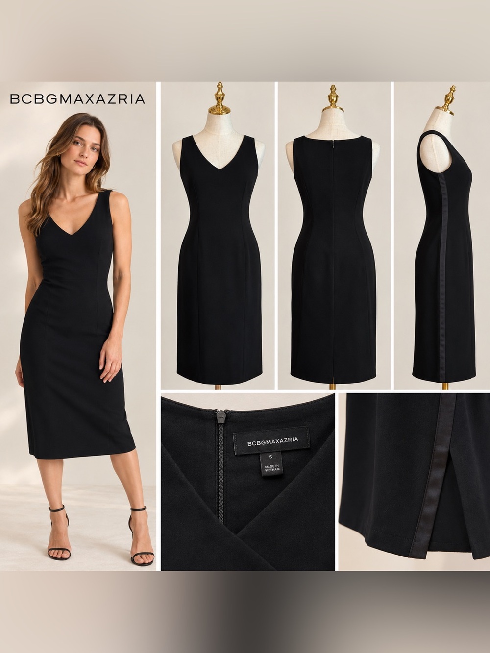 Vintage BCBG Max Azria Essential Black Midi Dress Size 4
